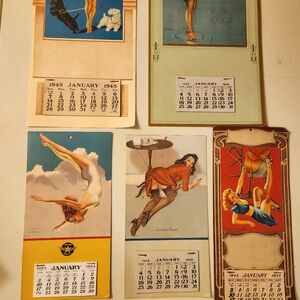 Vintage pin up girl calendar lot,1943 to 1954 FLYING A SERVICE